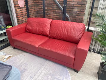 Rode echt leren bank 210x90x80 cm