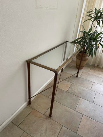 Elegante Console Tafel met Glazen Blad en Metalen Frame
