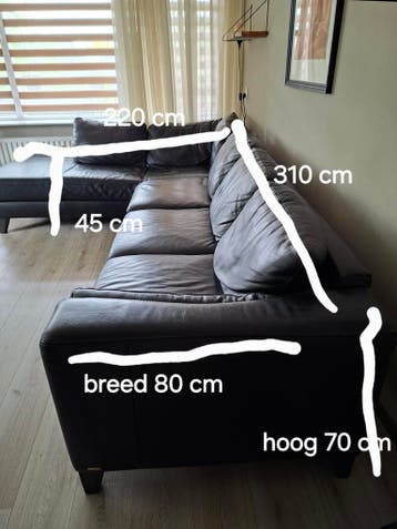 Leer zwart hoekbank.