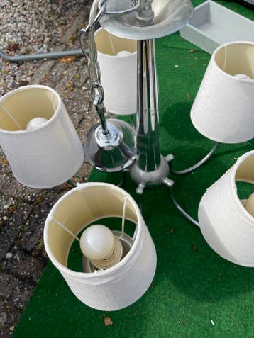 Vintage Kroonluchter met 5 Stoffen Kappen