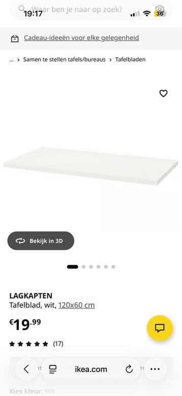 IKEA LAGKAPTEN Tafelblad wit 120x60 cm gratis op te halen