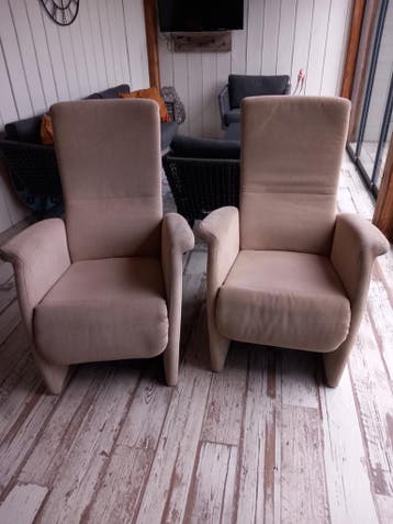 2 comfortabele relaxfauteuils - beige stof