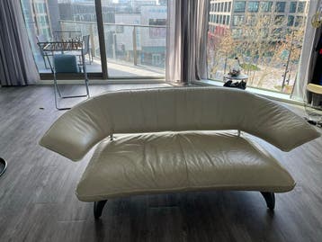 Stijlvolle leren bank - 2-zits - Crèmekleurig