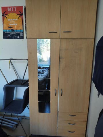 Kledingkast met spiegel en lades - wankel, gat links