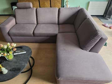 GRATIS!! Grijze stoffen hoekbank,2.55m breed.