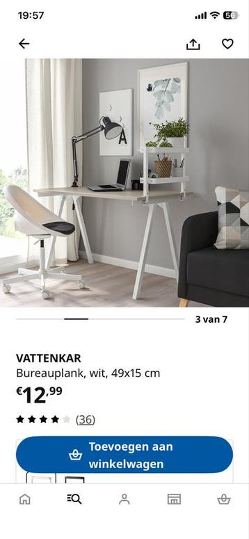 IKEA VATTENKAR Bureauplank - Wit, 49x15 cm