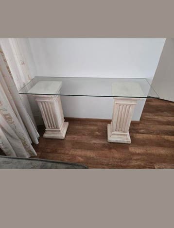 Glazen console tafel met klassieke pilaren