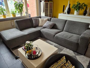 *GRATIS* Grijze Hoekbank met Longchair