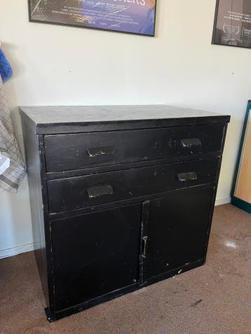 Oude zwarte tekenkast van massief hout - gratis afhalen
