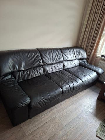 3 zits bank zwart leer