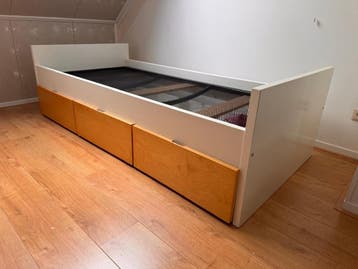 Eenpersoonsbed met opberglades - Wit/Hout