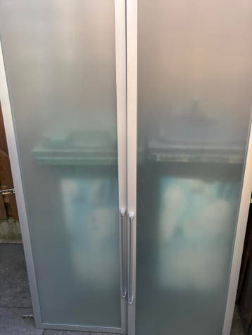 Gratis ophalen: twee matglazen deuren met stalen frame