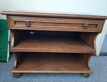 Eikenhouten kastje met lade en open vakken - 80x60x45 cm