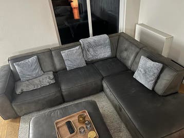 SEVN Hoekbank Antraciet Microleder met Poef (Gratis)