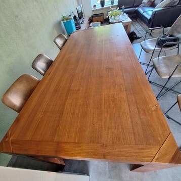 Gereserveerd / Teak houten tafel 2,20 x 1m