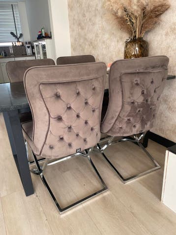Set van 4 gebruikte eetkamerstoelen - Taupe velours