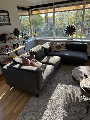 Grijze hoekbank, gebruikt - 270x170 cm