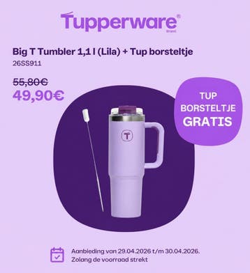 Tupperware Big T Tumbler 1,1L + Borsteltje lekvrij