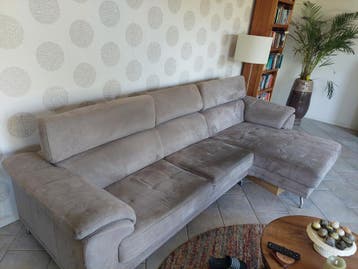 Bank, met loungehoek links, kleur taupe