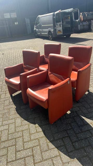 Set van 4 leren fauteuils - Oranje/bruin