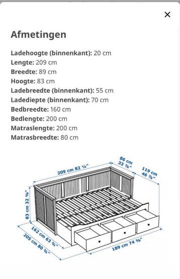 IKEA HEMNES Uitschuifbed met lades - Wit
