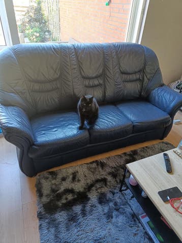 Leren 3-zitsbank en fauteuil - Donkerblauw