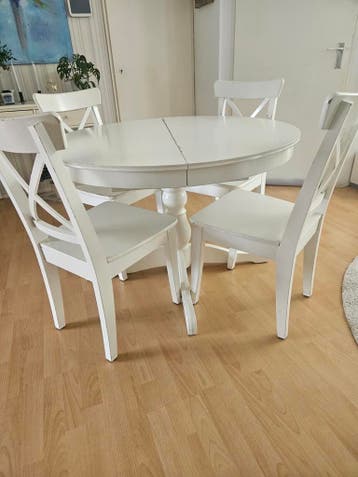 Ronde uitschuifbare Eettafel set met 4 stoelen