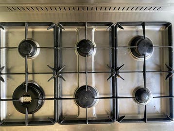 Gratis Pelgrim gasfornuis, niet werkende oven,6 pitten, RVS