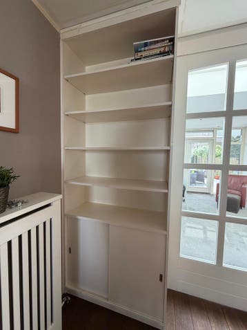 Witte Boekenkast met Schuifdeuren, 2 stuks