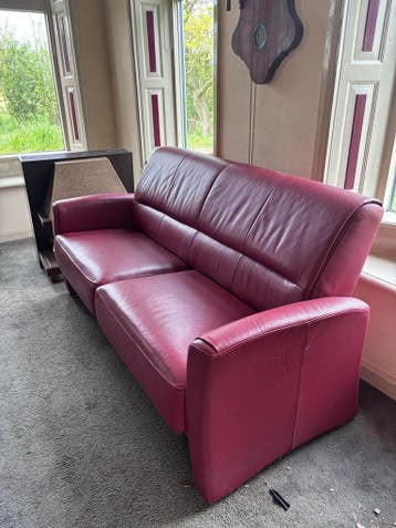 GRATIS Leren bank en fauteuils - Bordeauxrood