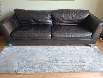 Gratis: Zwarte leren 3-persoons Machalke bank, 211x93 cm