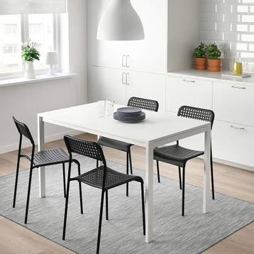 Witte eettafel, bureau Ikea Melltorp