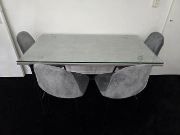 Eettafel met 4 stoelen en glazen blad - Gratis af te halen