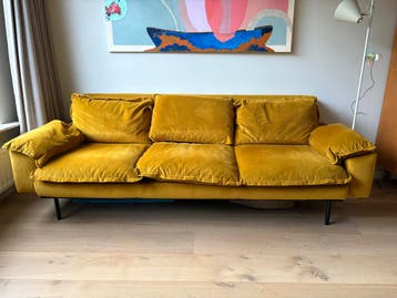 GRATIS! HKliving Retro bank 4-zits fluweel - Okergeel