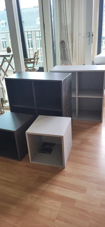 Set van 4 kubus kasten/planken - grijs