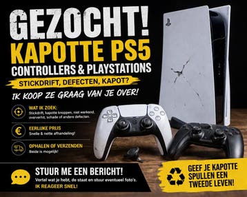 Gezocht: Kapotte PS5 Controllers & Playstations