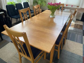Uitschuifbare eettafel met 6 stoelen (90x150 of 90x190)