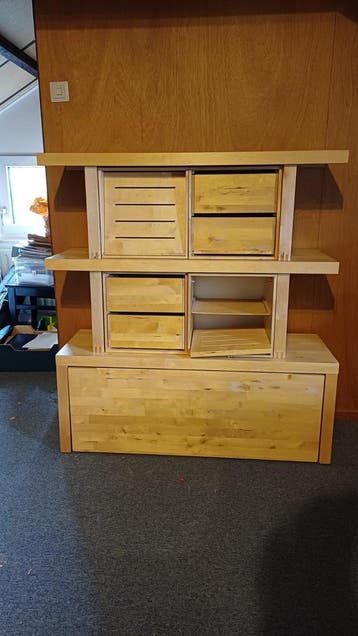 Houten Kast met Laden en Open Vakken - Massief Hout