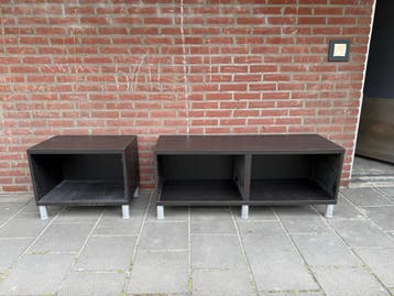 Set van 2 donkerbruine opbergkasten/tv-meubels