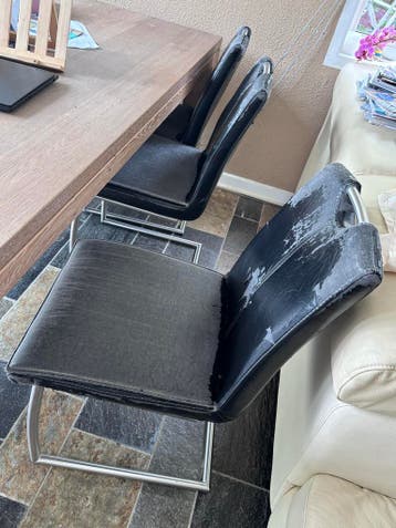 6 Gebruikte Zwarte Eetkamerstoelen - Leer & Metaal