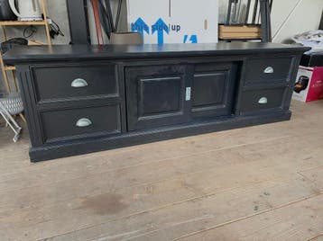 Zwart TV-meubel met 4 laden en 2 schuifdeuren - 200x50x60cm