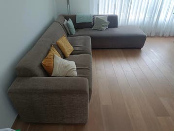 Comfortabele hoekbank met chaise longue - Bruin stof