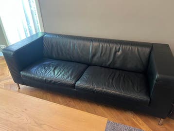 Gratis: Zwarte leren zitbank - 220x88x73 cm, zithoogte 43 cm
