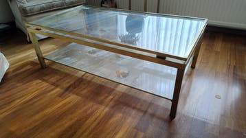 Salontafel en bijzettafel set - Glas met messingrand