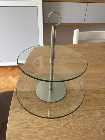 Glazen etagere met 2 lagen - zo goed als nieuw