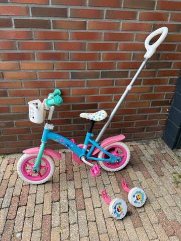 Kinderfietsje met duwstang en zijwieltjes