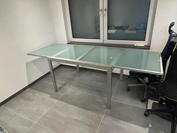 Grote glazen tafel, uitschuifbaar (90x240/120cm)