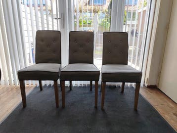 Set van 3 gestoffeerde eetkamerstoelen - Grijs/Beige