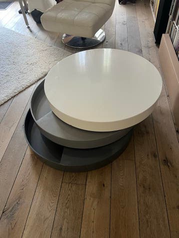 Ronde salontafel met draaibaar blad - wit/grijs