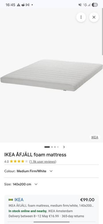 IKEA ÅFJÄLL schuimmatras 140x200 cm